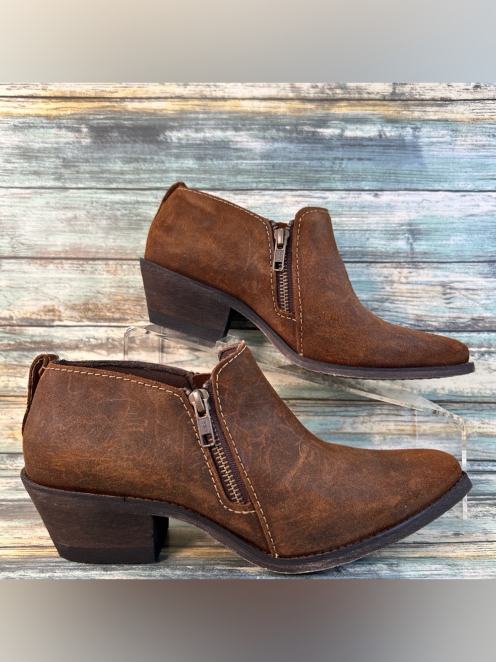 Larado Lad Short Western Bootie Womens 7.5M Brown Leather Snip Toe Cowgirl READ